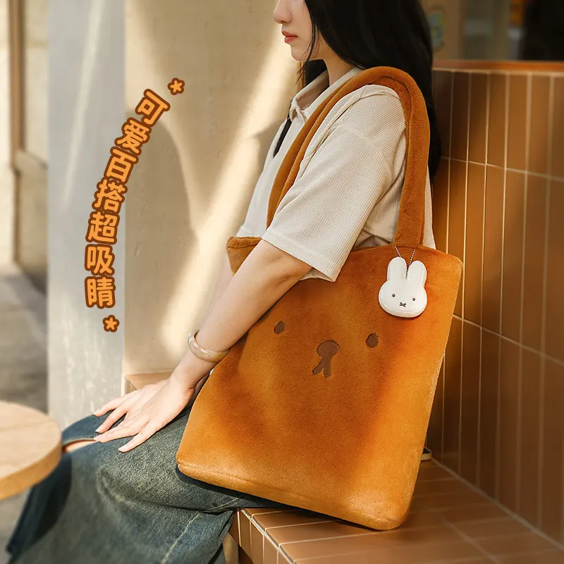 Miffy Plüsch-Umhängetasche, große Kapazität, Einkaufstasche, niedlicher Cartoon-Hase, weiche Stofftasche, tragbare Alltagshandtasche, Geschenk für Mädchen