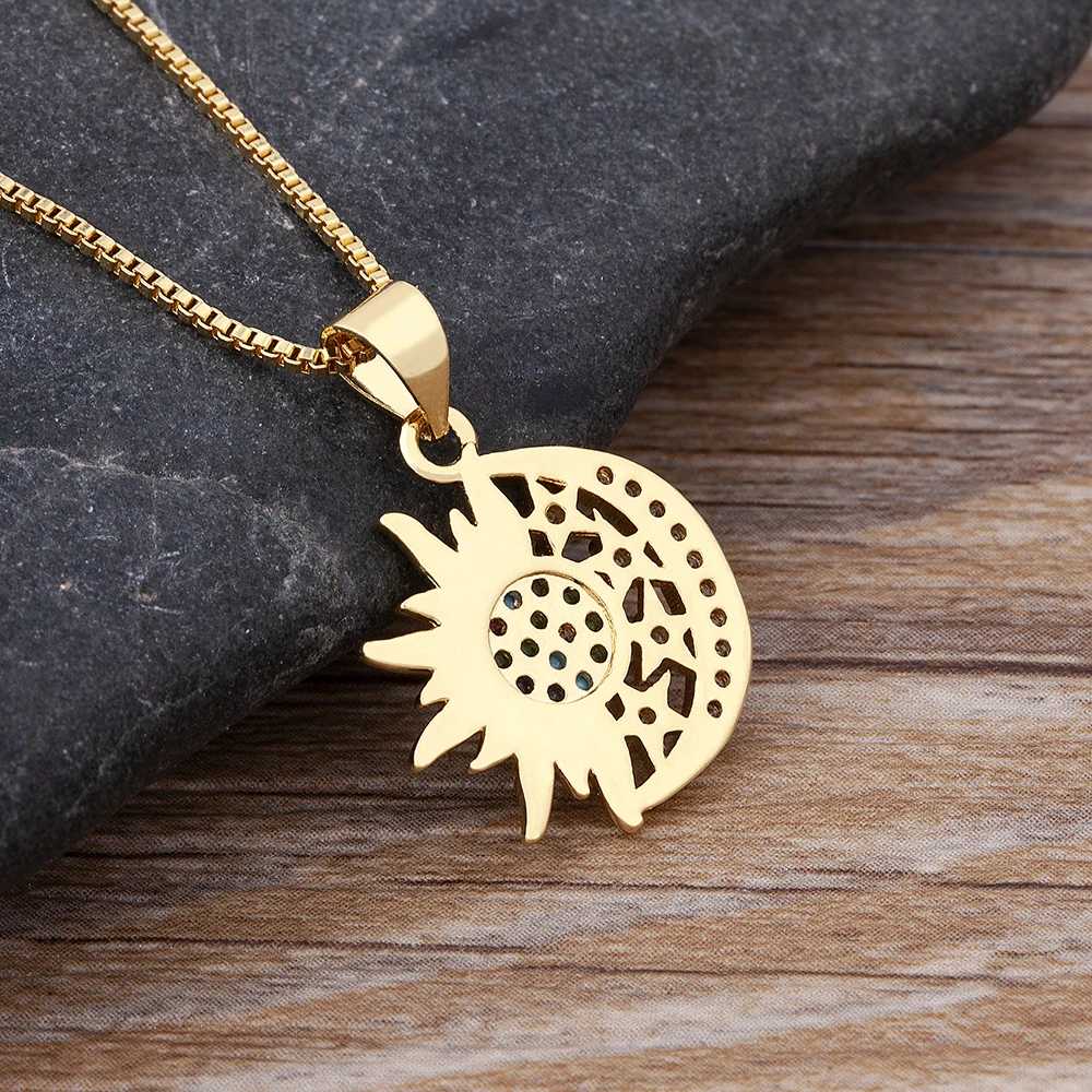 Nidin New Fashion Sun Moon Shape Pave Shiny Crystal Zircon Pendant Necklace For Female Mother\'s Day Jewelry Accessories Gifts
