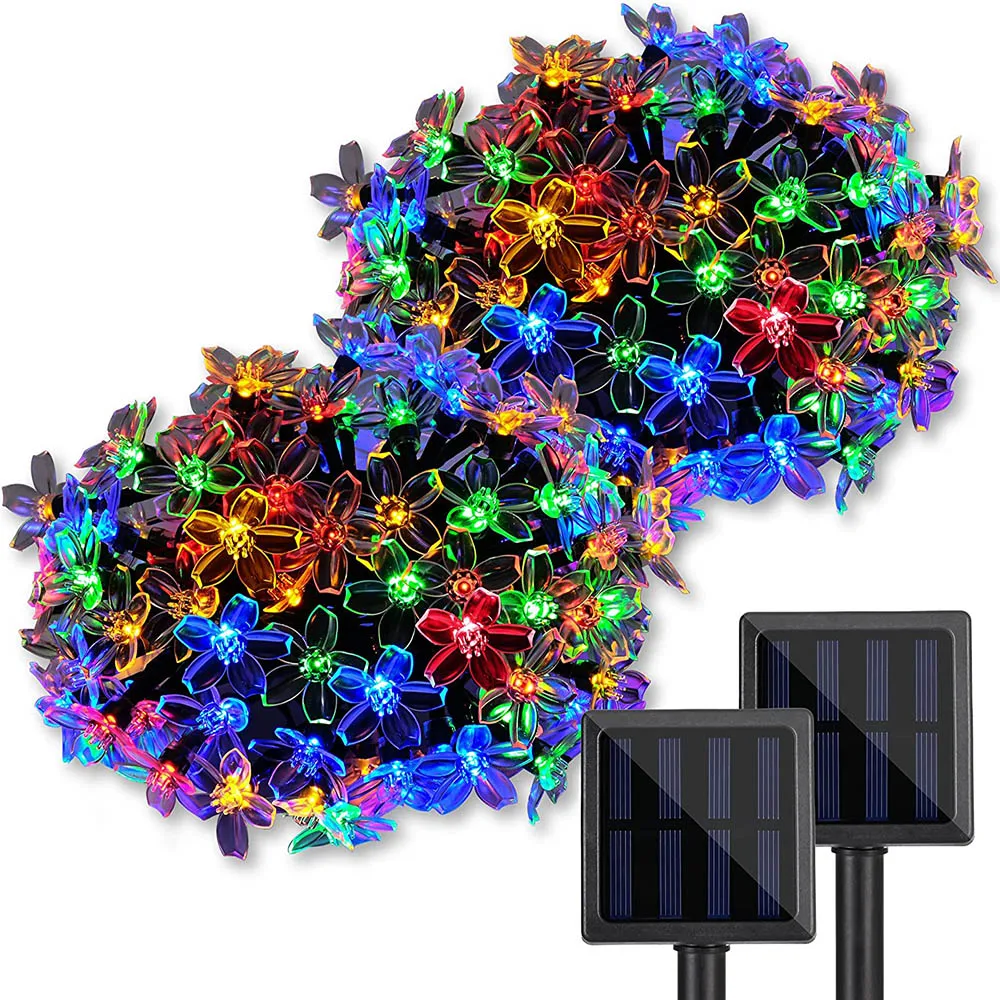 Solar Flower Strings Lights Solar Fairy Lights Cherry Blossoms String Lights for Outdoor Lawn Wedding Patio Party Decorations