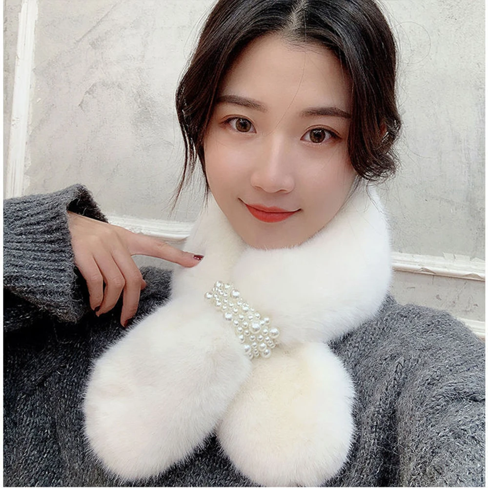 Pearl scarf winter new style thickened Korean version of cross-warmingwool wool rabbit-like neck collar