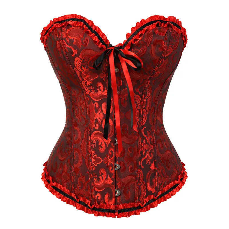 Sapubonv-corsés y corpiño moldeadores para mujer, lencería con brocado, Top Sexy de talla grande, Vintage, rojo, negro, verde, rosa