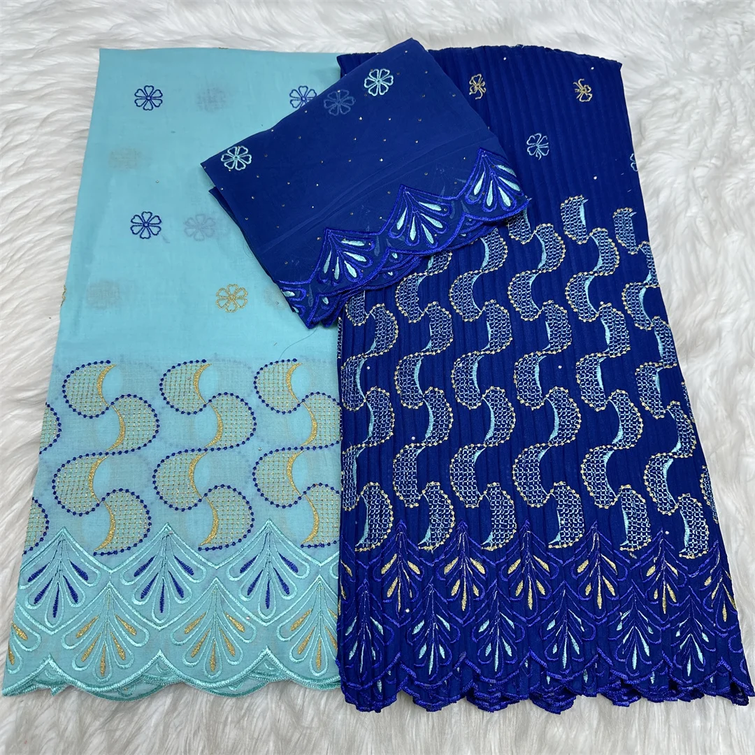 

Новейшая высококачественная африканская кружевная ткань из 100% хлопка, 2025 г., кружевная ткань с вышивкой и камнями, 2,5 + 2 ярда, ткань для женщин, свадебные платья