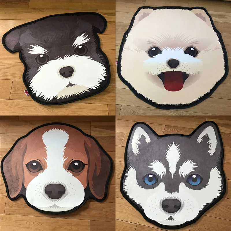 

60X60cm 3D Cartoon Dog Head Shape Anti-Slip Thick Carpets Pet Dog Print Mats Bathroom Floor Kitchen Rugs