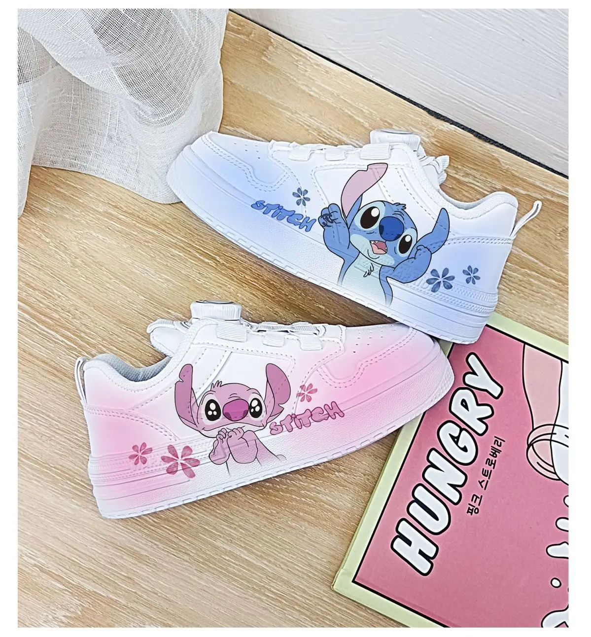 Stitch Sport Shoes Anime Disney angel Tennis Shoes Children print White Shoes Fashion Stitch Casual Sneakers Shoes 25-37