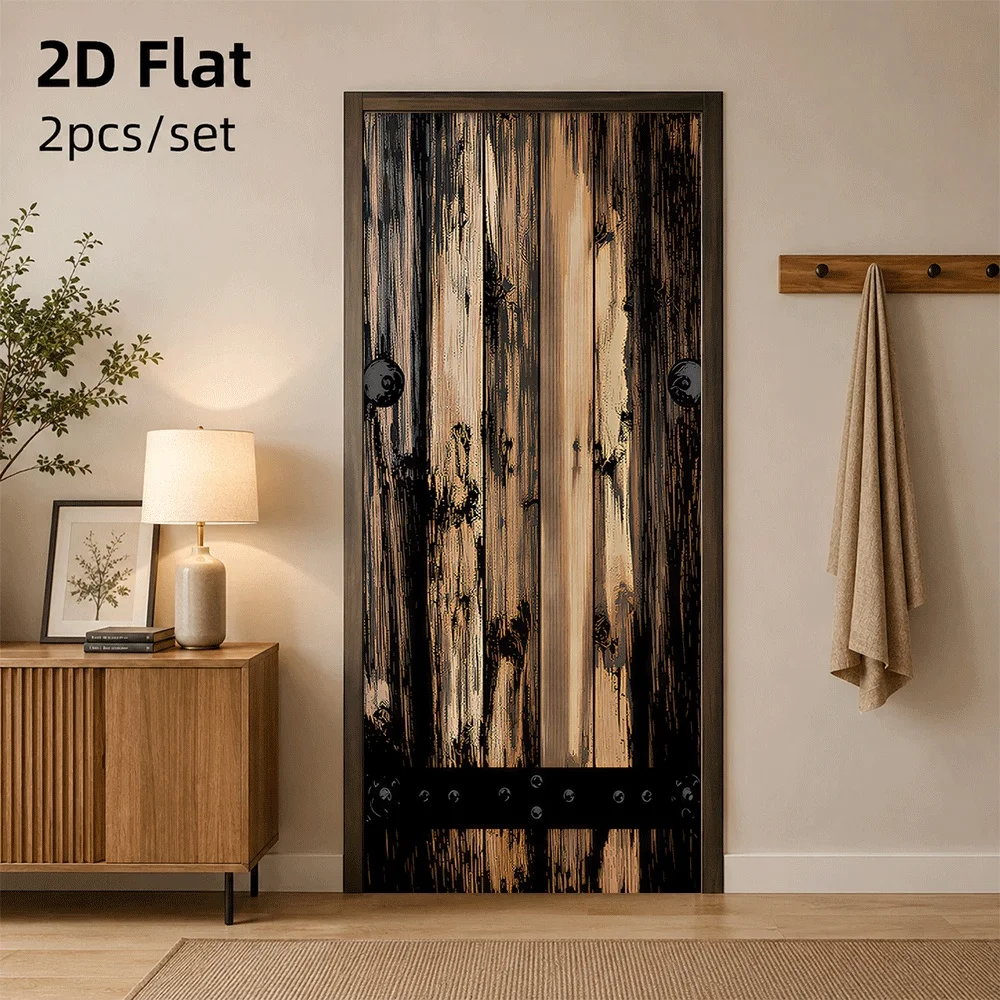 1 piece of retro wood grain door sticker with realistic texture, self-adhesive waterproof and scratch resistant, suitable for va