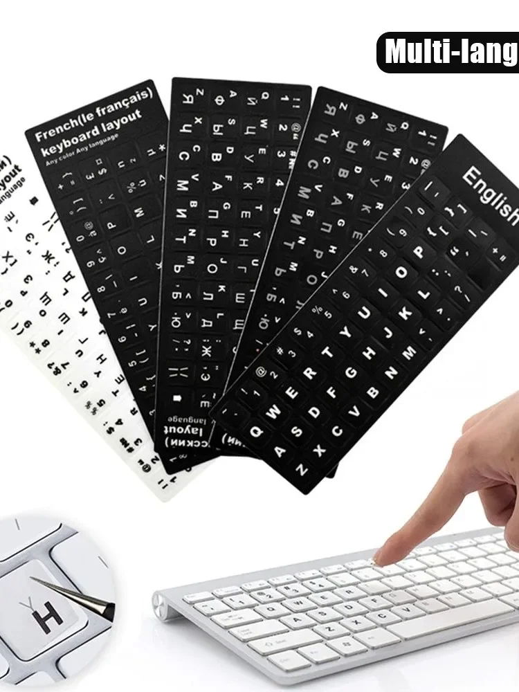 Pegatinas de teclado Multi ruso, francés, inglés, árabe, español, alemán, letras del alfabeto, diseño, pegatina para ordenador portátil, PC de escritorio