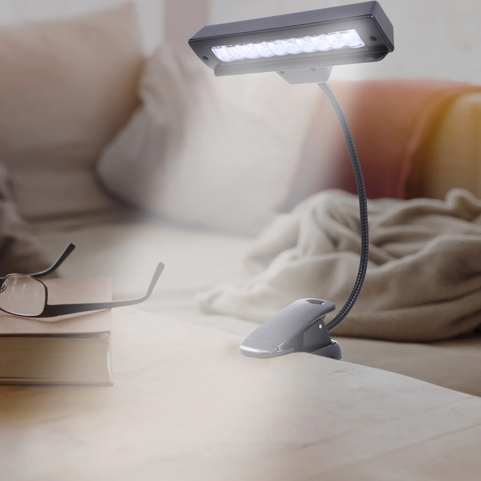 

Music Stand Lamp Premium Plastic Body Metal Rod Adjustable Clip on Eye Protection Desk Light Black Small Reading LED
