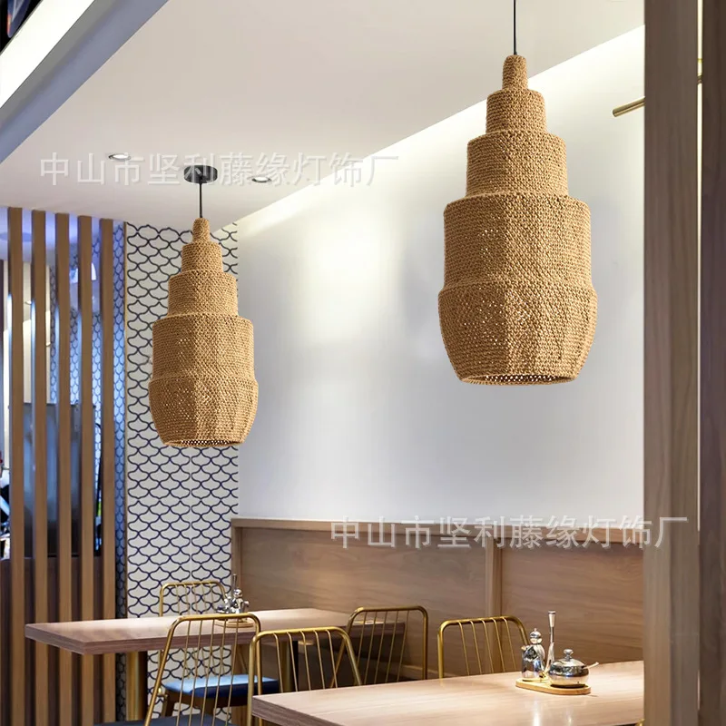Rattan chandelier South East Asia B & B dining living room bedroom balcony lantern hemp rope woven pastoral rattan lighting spot