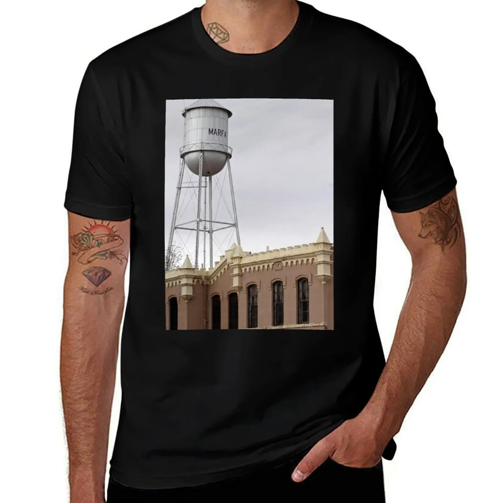 Top of Old Jail and Marfa Water Tower T-Shirt Relaxed Casual Short Sleeve Tee T-Shirt