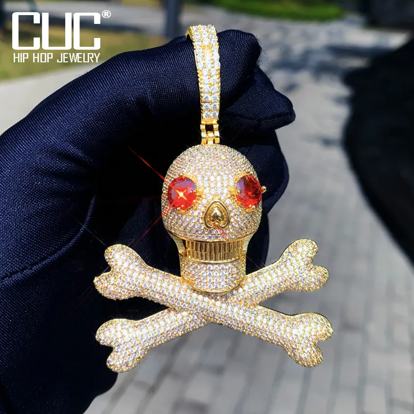 CUC Men Skull Shape Pendant Necklace For Women Copper Charm Bling Red Zircon HipHop Chain Fashion Rock Jewelry Gift