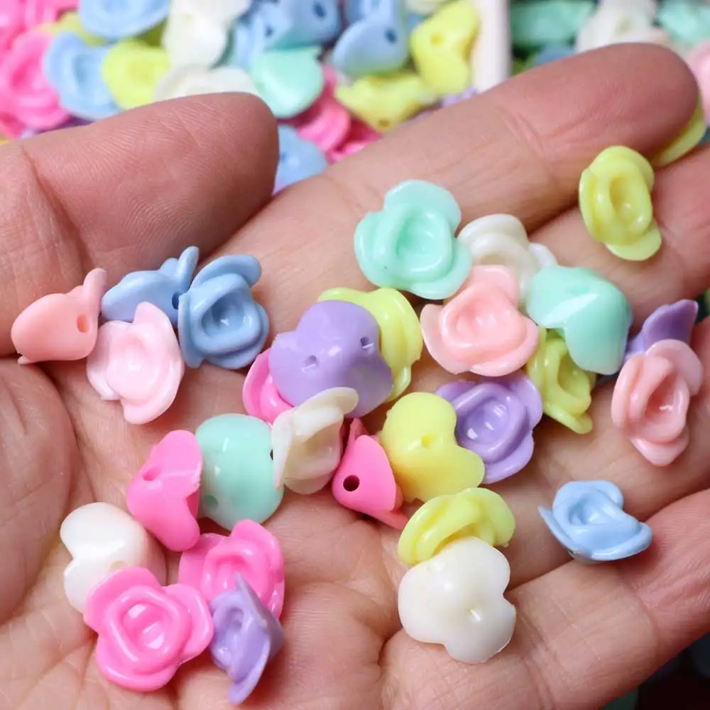 100/200/500pcs Candy Flower Shape Acrylic Beads Plastic Rose Loose Spacer Beads For Jewelry Making Handmade Diy Accessorie