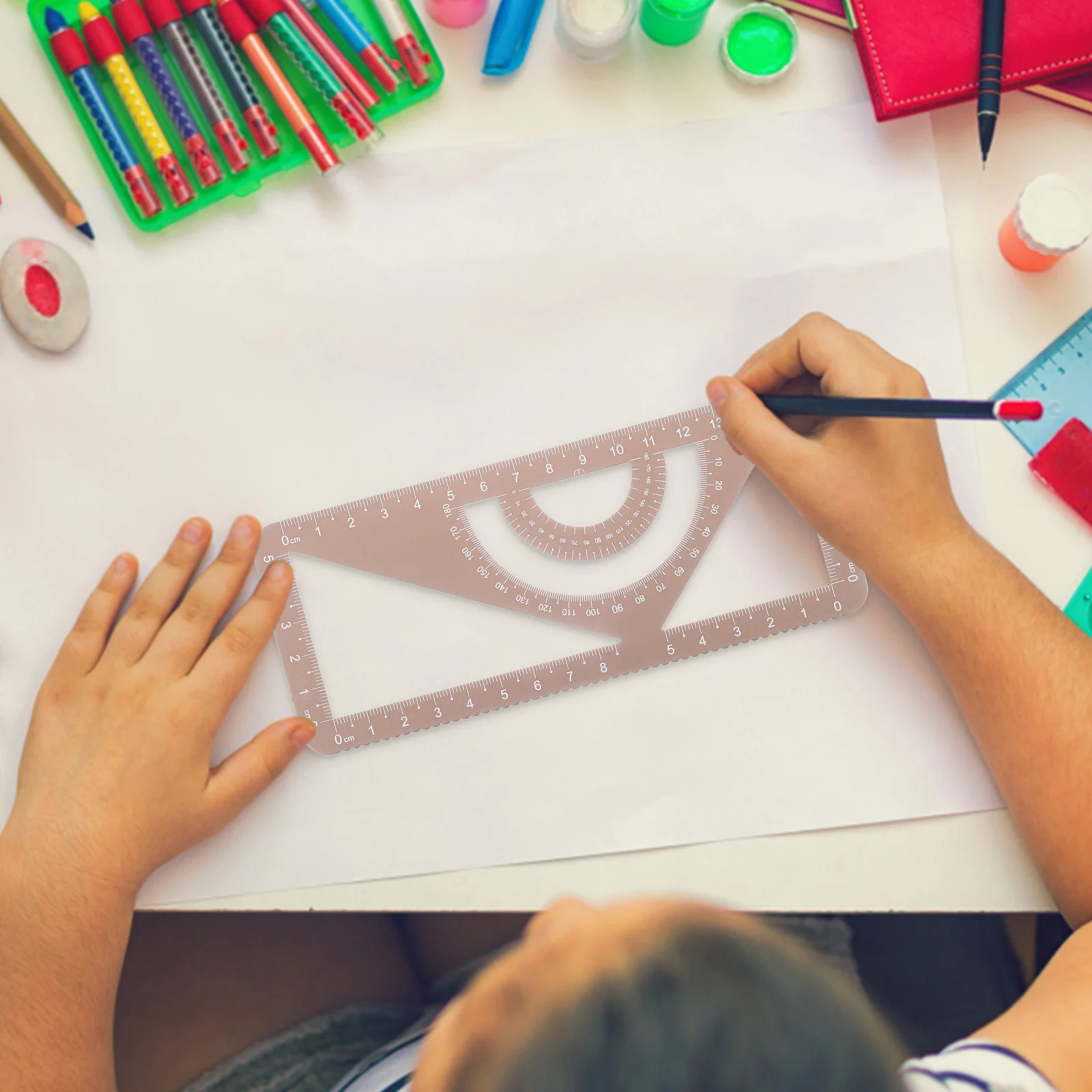 Aluminum Alloy Drawing Ruler Tool Compact Professional Protractor Measuring Ruler for School Office Architecture Design Drawing