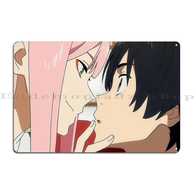 Zero Two Hiro Pink Hair Metal Sign Create Cinema Decoration Design Personalized Tin Sign Poster