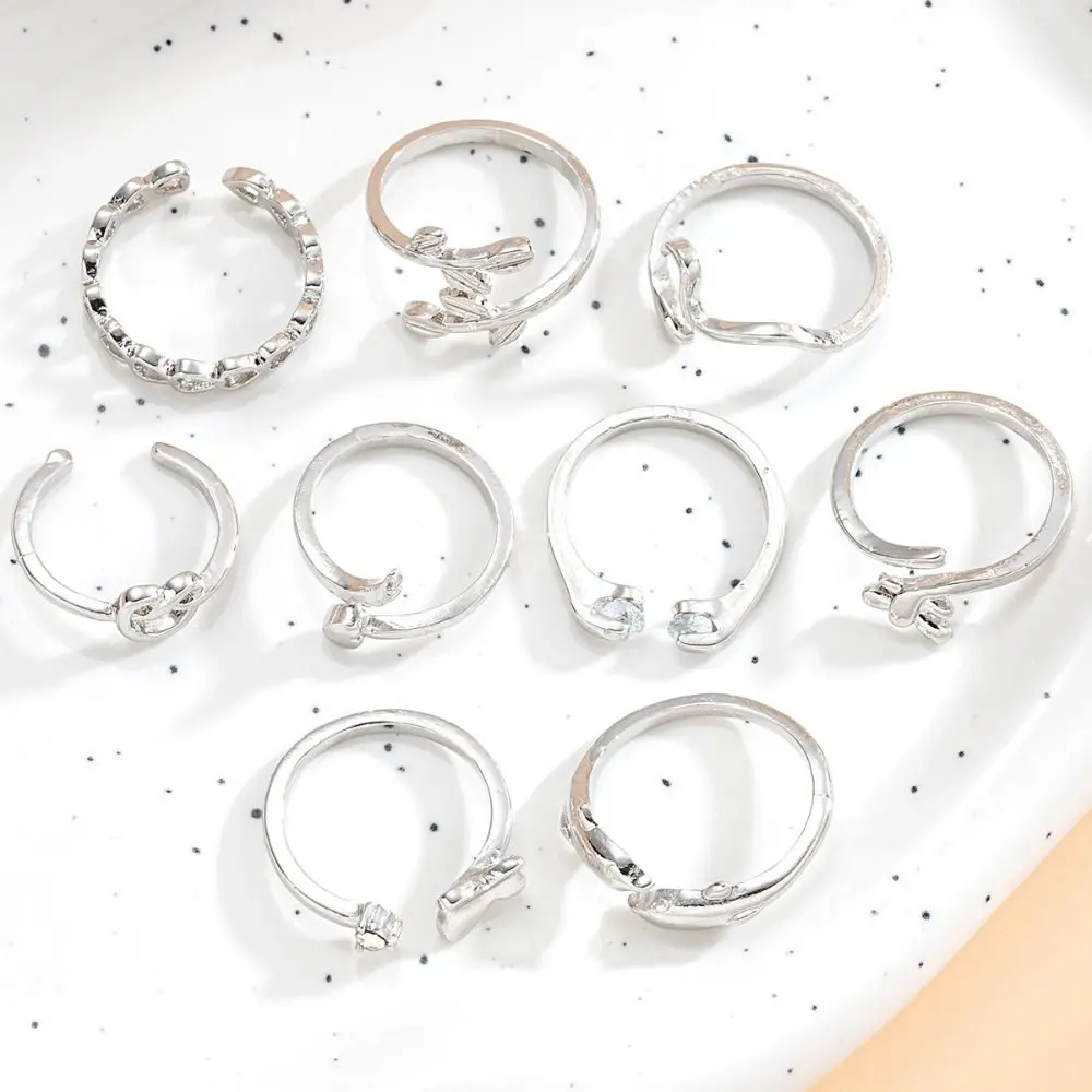 Anillos de dedo del pie de corazón Vintage de moda, conjunto de anillos de pie de mariposa con apertura de aleación, anillo de dedo de cristal calado superpuesto para niñas