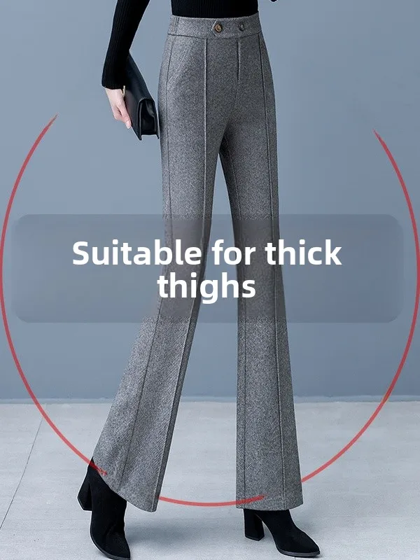 

Slimming High Waist Flared Pants Women's Casual Woolen Trousers Autumn Winter New Sle Small Size Visual Enhancement Elastic...