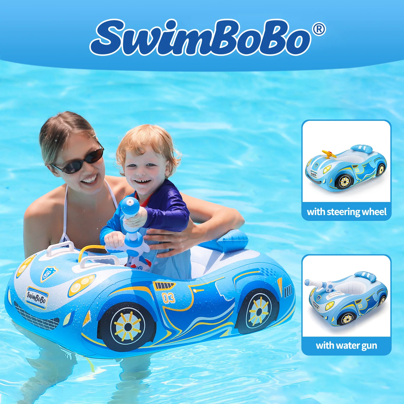 

New Cool Car Kids Swimming Seat Float Ring For Summer Kids Swim Boat Toddler with Water Gun