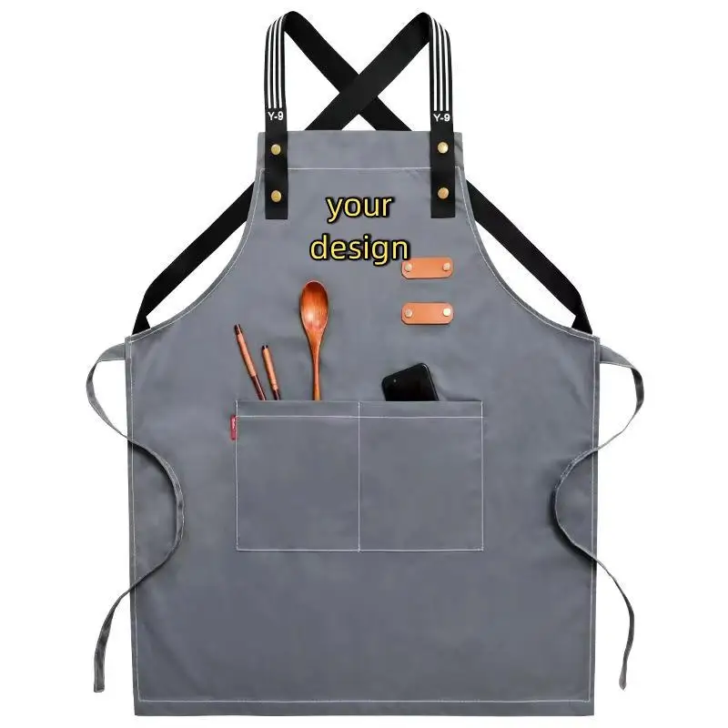 Men's Canvas Apron Kitchen Cooking Customization Printed Logo Milk Tea Coffee Cake Shop Restaurant Waiter Work Clothes Top
