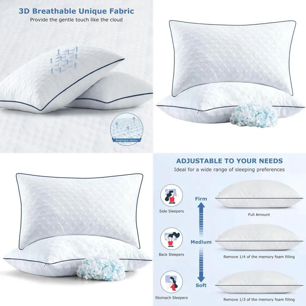 

Комплект из 2 охлаждающих подушек Queen Size, регулируемые подушки из пены с эффектом памяти для сна на боку и на спине - роскошные подушки с гелевым наполнителем