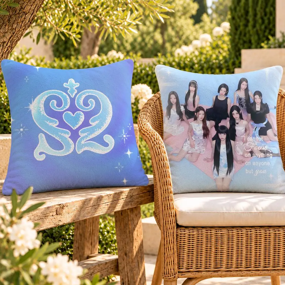 Group K-Pop Hearts2Hearts Cushion Cover Soft Plush Throw Pillow Cover Washable Sofa Bed Patio Chair Home Decor