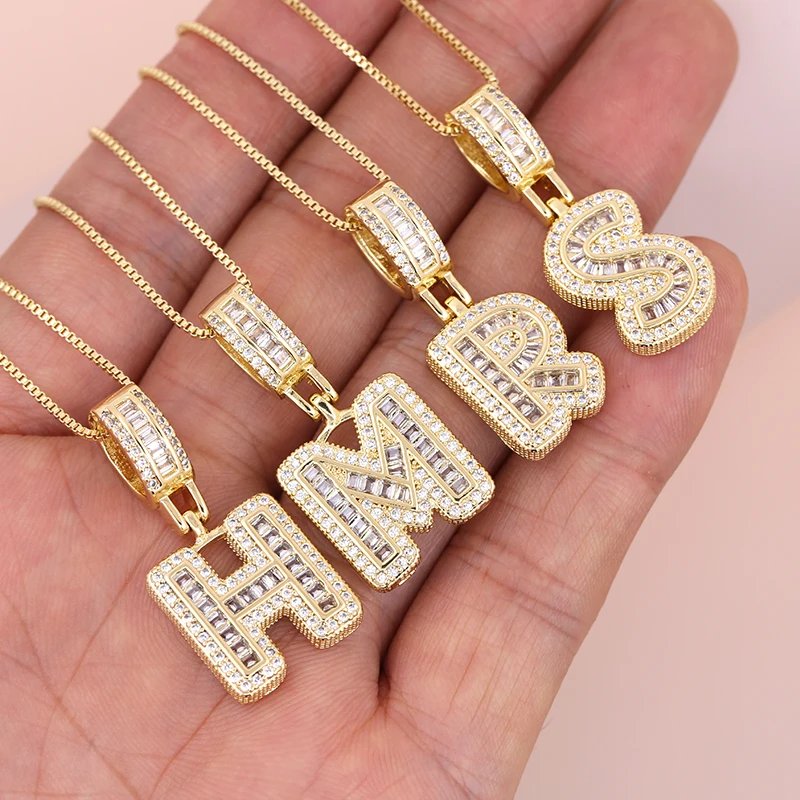 Trendy Letter Initial A-Z Zircon Pendant Necklace Gold Plated Iced Out Rock H ip Hop Charms Fashion Jewelry Necklace