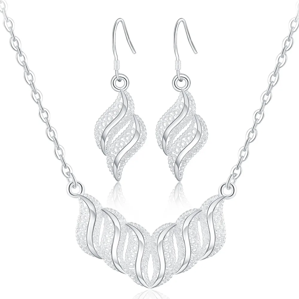 

New 925 Sterling Silver Jewelry Sets for Women Fine Retro Leaves Necklace Earrings Fashion Wedding Party Gifts Bridal Jewelry