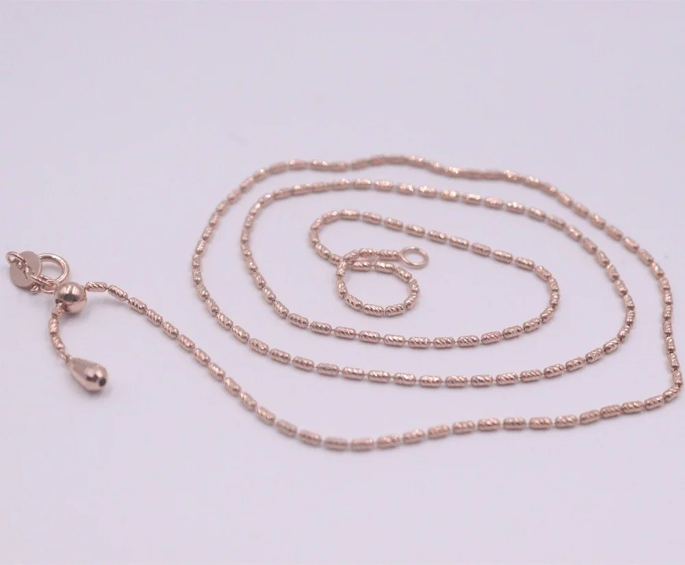 

Real Pure 18K Rose Gold Chain Women Carved Long Beads Link Necklace 45cm/2.8-3g