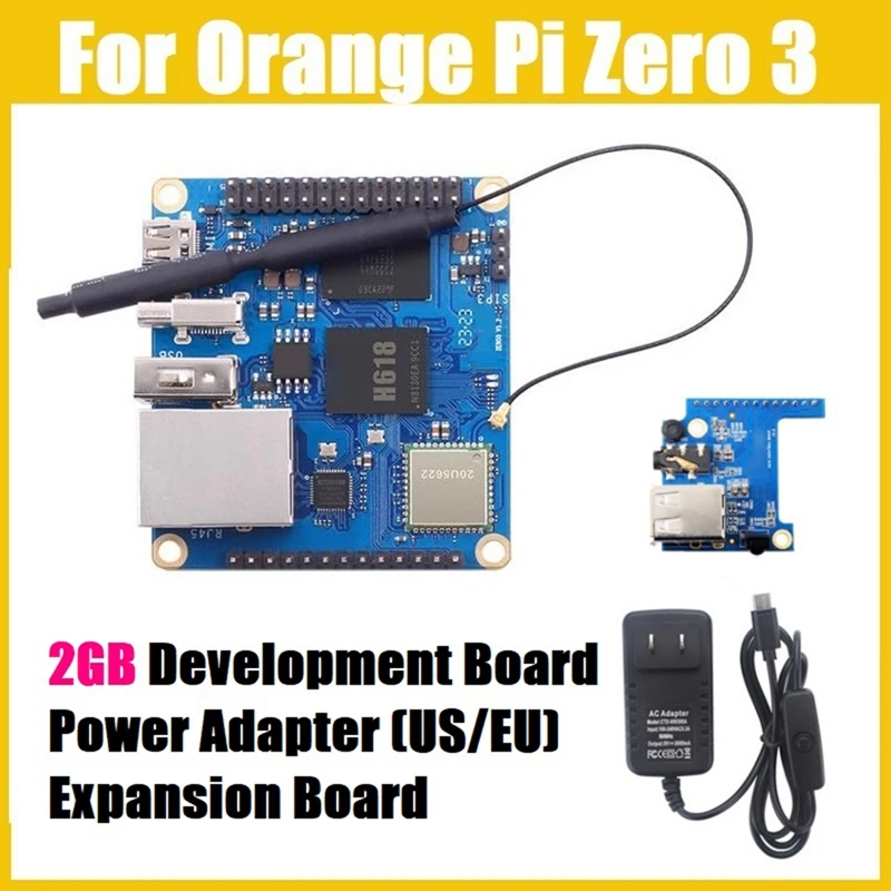 For Orange Pi Zero 3 Development Board 2GB+Expansion Board H618 Wifi5+BT 5.0 For Android 12 Debian12 Ubuntu22.04