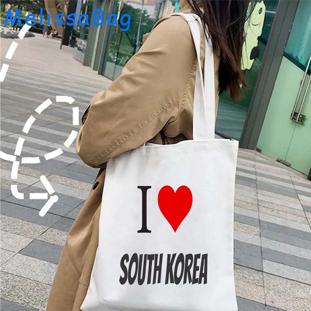 Corea del sud Shaka Hand Flag Canvas Shoulder Totes Bag coreano Heart Emblem Seoul KPOP Lover Gifts Shopper borsa in cotone riutilizzabile