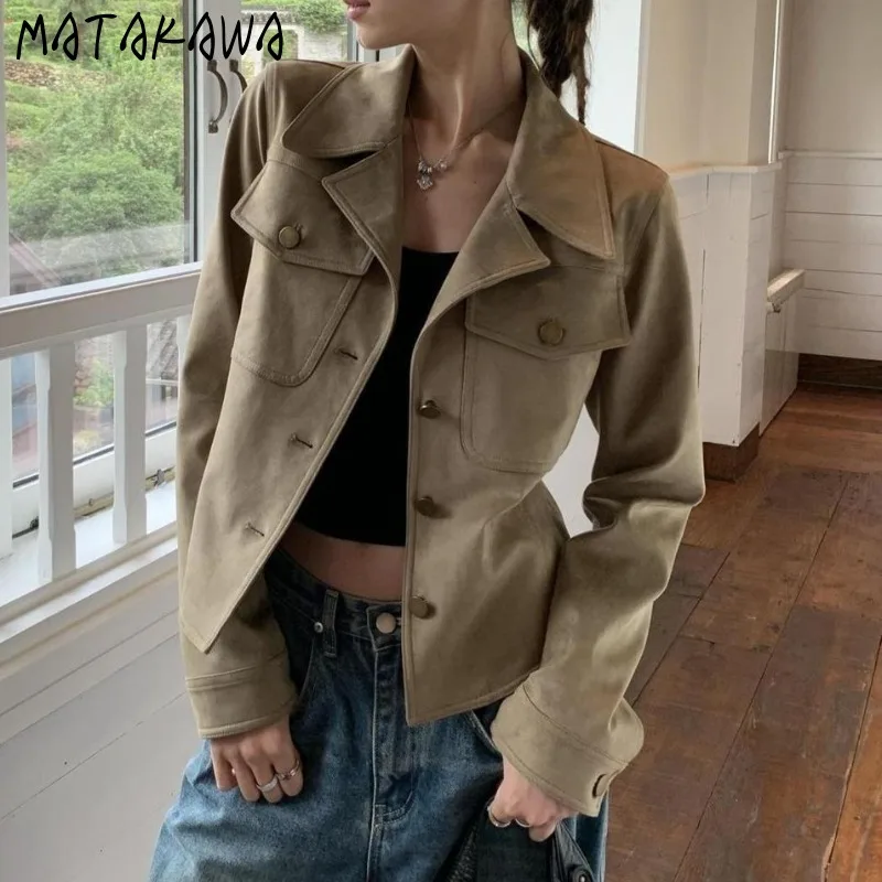

Matakawa Y2k Streetwear Jackets Woman Solid Korean Fashion Short Outwears Spring Autumn Vintage Casual Vestes Femmes