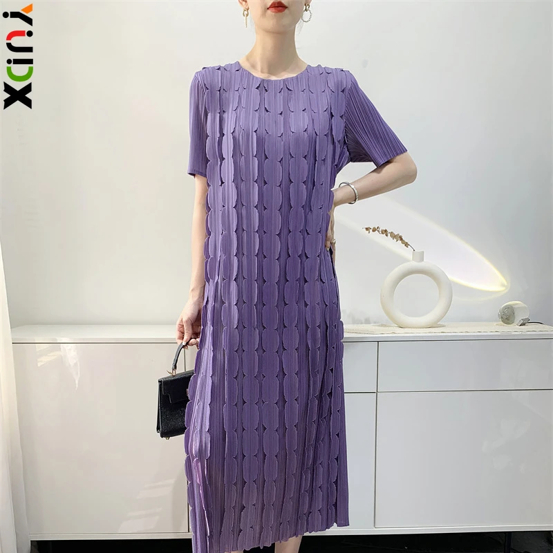 YUDX Pleated Women's Dress Temperament Elegant Design Stereoscopic Decoration Patch Midi Slim 2024 Summer New