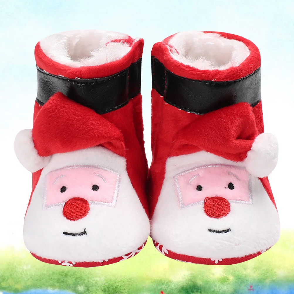 

Red 12cm Baby's Warm Shoes 3D Santa Claus Shape Cotton Winter Boots for Infants 0-12 Months Christmas Non-Slip