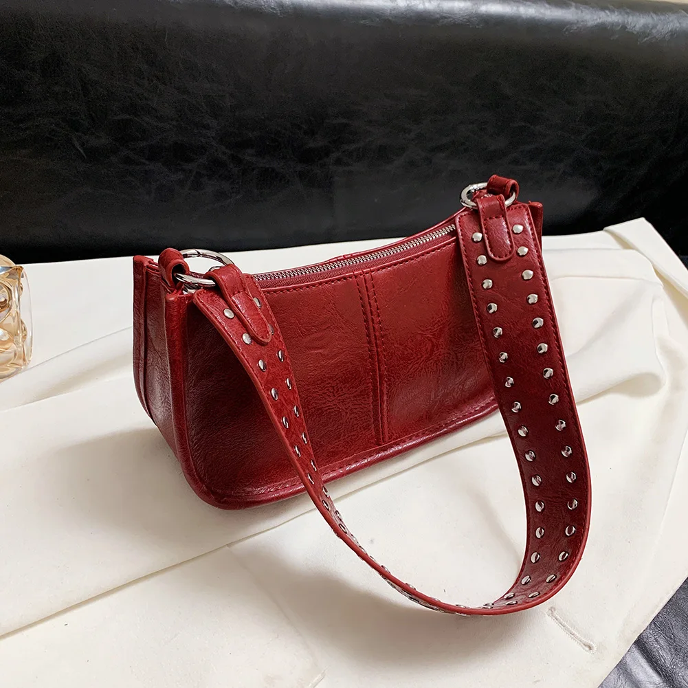 

Women Retro Shoulder Bag Studded Decor Underarm Satchel Bag PU Leather Hobo Handbag Trendy Studded Small Purse Crossbody Bags