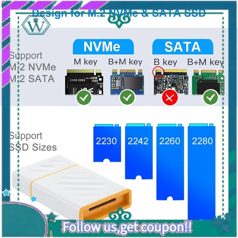 

Модернизированный корпус Type-C и USB3.1 10 Гбит/с M.2 NVME/SATA SSD Корпус SSD M2 SSD Внешний жесткий диск для 2230 2242 2260 2280 SSD