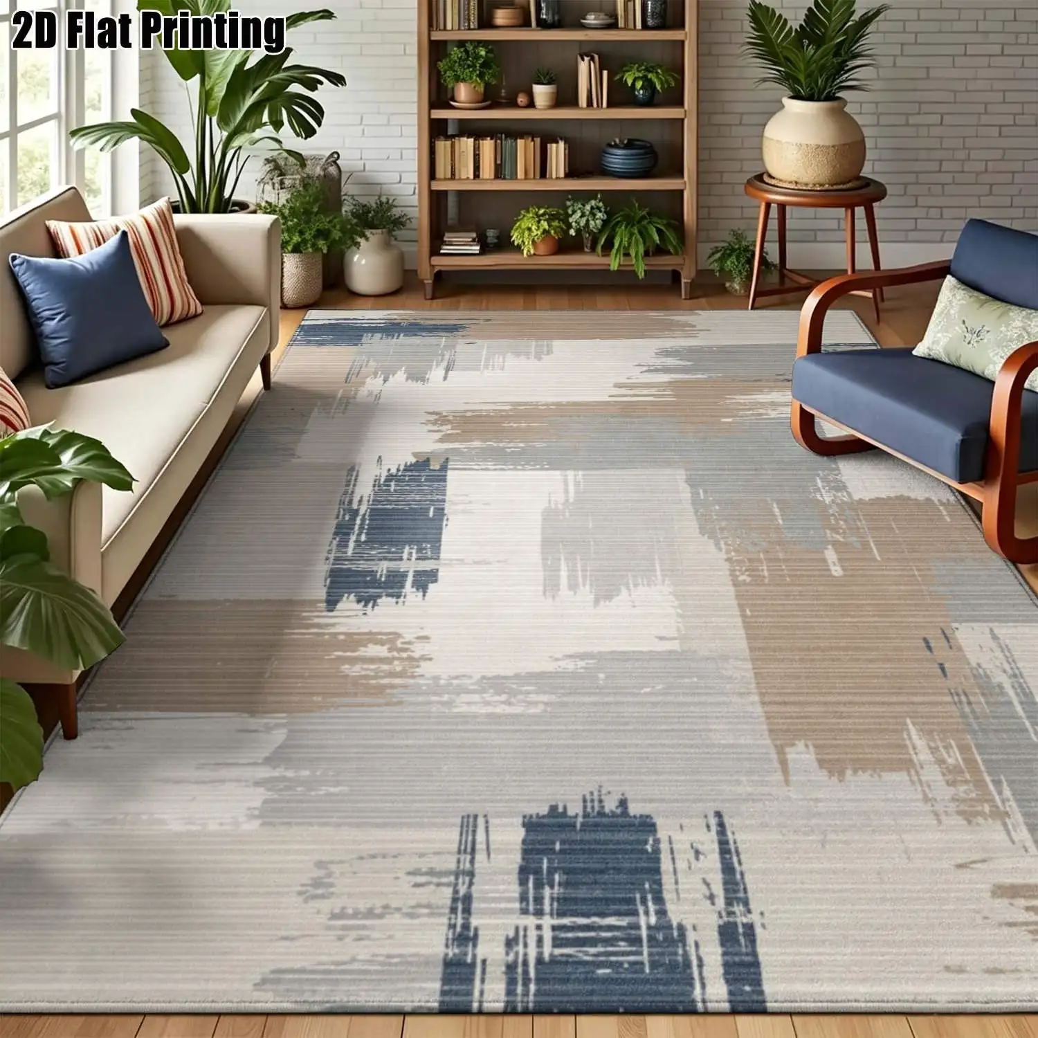 1Pc 2D Printed Abstract Art Carpet, Nordic/Instagram Style Floor Mat, Modern Minimalist Geometric Striped Rug, Multi-Size, Machine Washable, for Entrance, Dining, Foyer, Bedroom, Living Room Home Decor