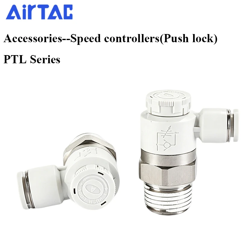 AirTAC 5Pcs PTL 6 8 10 12mm Tube M5 PT1/8 1/4 3/8 1/2 Meter-In/Out Speed Controllers Pushlock Air Pneumatic Connector Fitting