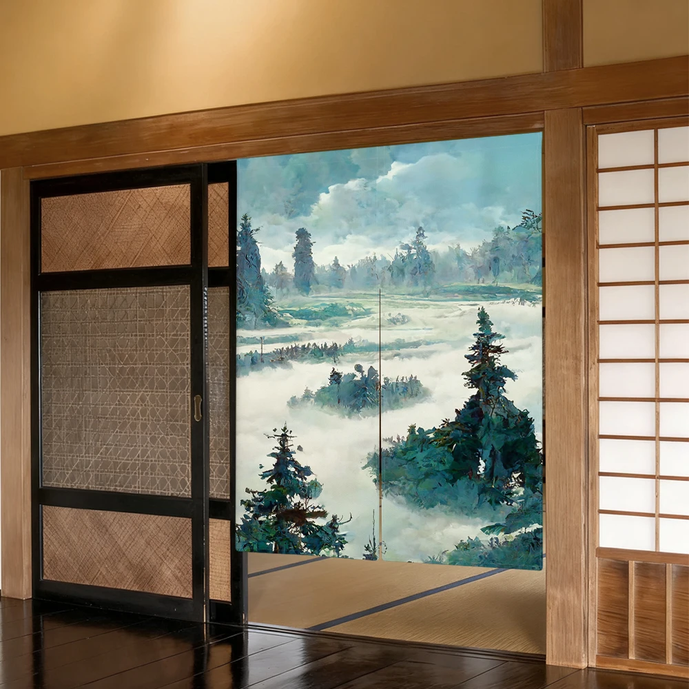 Chinese Landscape Painting Door Curtain Natural Scenery Ink Restaurant Kitchen Entrance Partition Japanese Doorway Curtain Noren