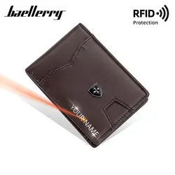 New RFID Men Card Wallets Free Name Engraving Simple Short Card Holder Carbon Fiber Male Purse Mini Small Men's Money Clips