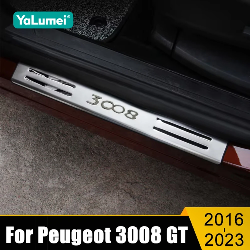 

Stainless Car Door Sill Scuff Plate Cover Welcome Pedals Trim For Peugeot 3008 GT 2016 2017 2018 2019 2020 2021 2022 2023 Hybrid