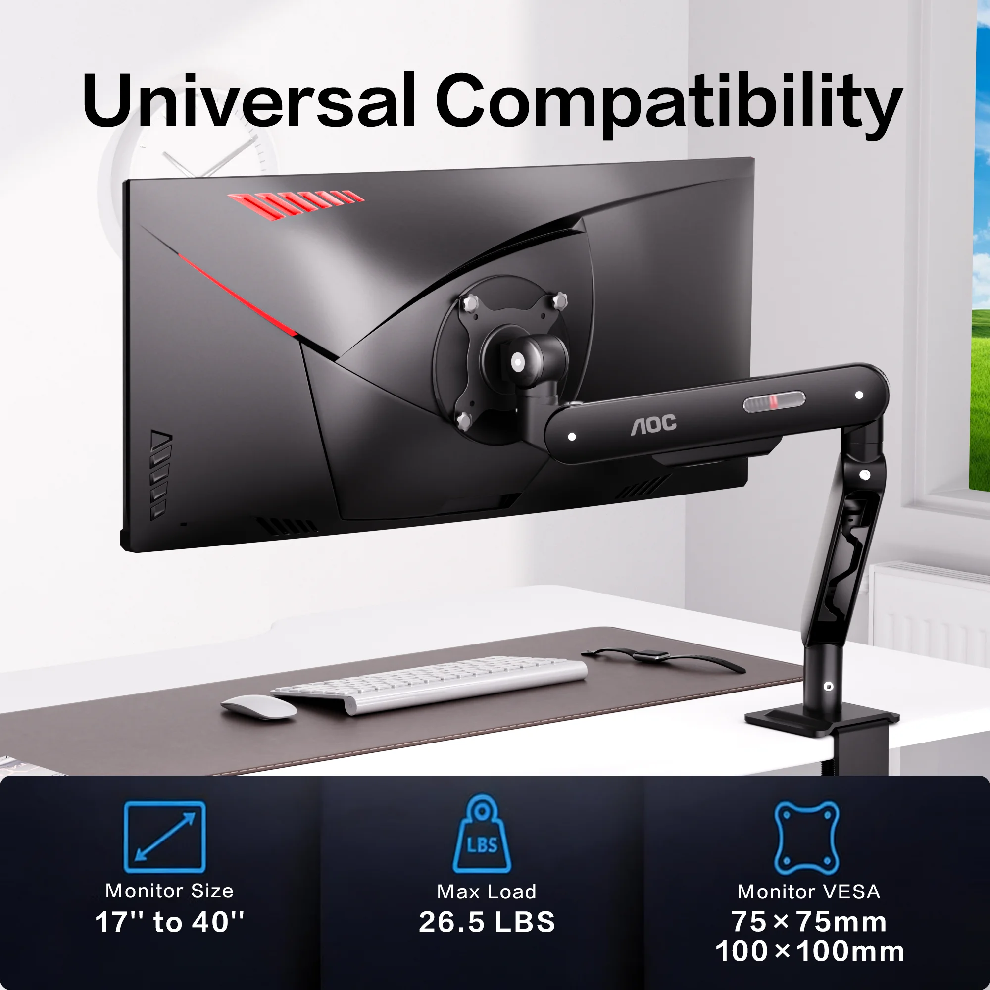 AOC AM500MAX 프리미엄 알루미늄 싱글 모니터 암 고하중 조절식…