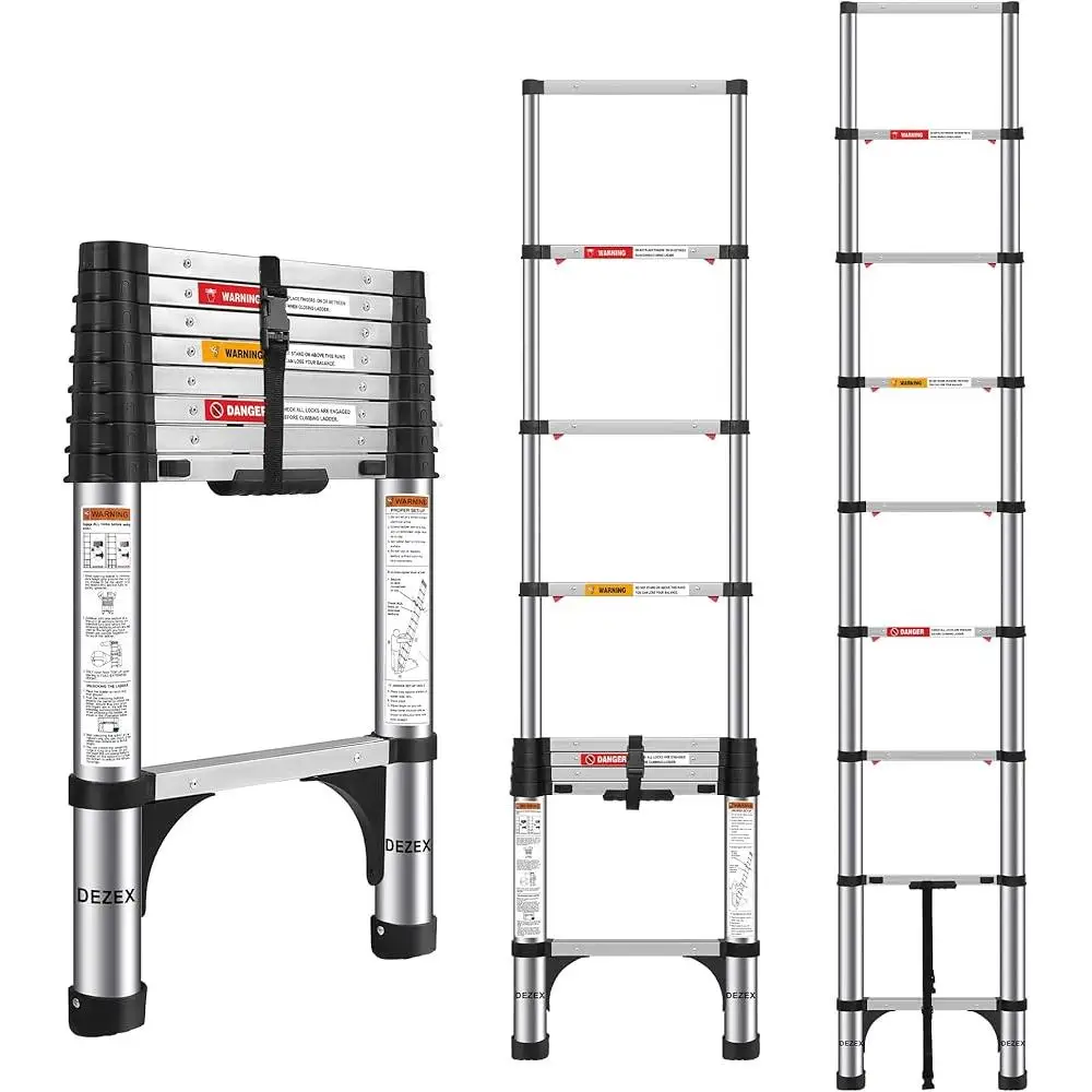 سلم تصغير 10.5FT الفولاذ المقاوم للصدأ زر واحد تراجع عدم الانزلاق تصميم قابل للطي المحمولة قدرة تحميل عالية 375LBS المنزل