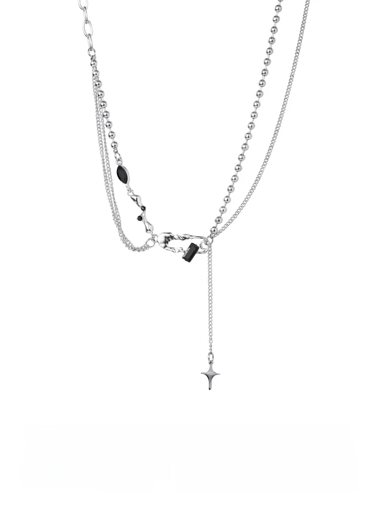 قلادة نجمة رباعية الأطراف من حجر كانساي الأسود، تصميم عصري للطلاب، إكسسوار أنيق وعصري