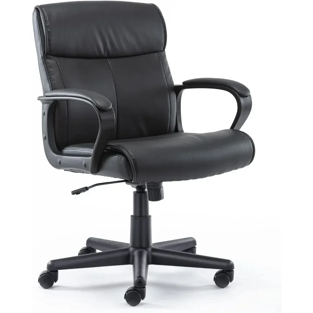 Executive Office Chair with Padded Armrests Mid Back Lumbar Support and Adjustable Height & Tilt Angle, PU Leather Swivel