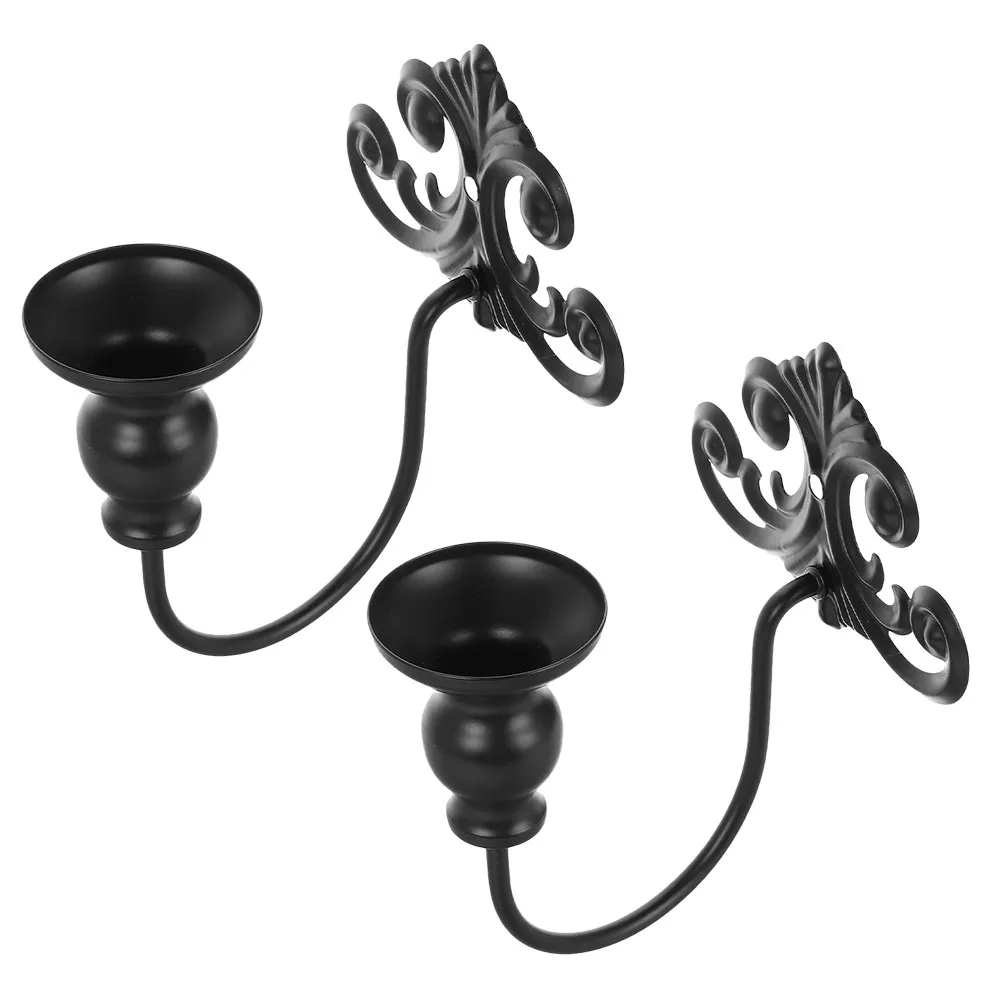 2Pcs Elegant Vintage Style Iron Wall Sconce European Floral Design Wall Mounted Tea Light Holder Home Decor