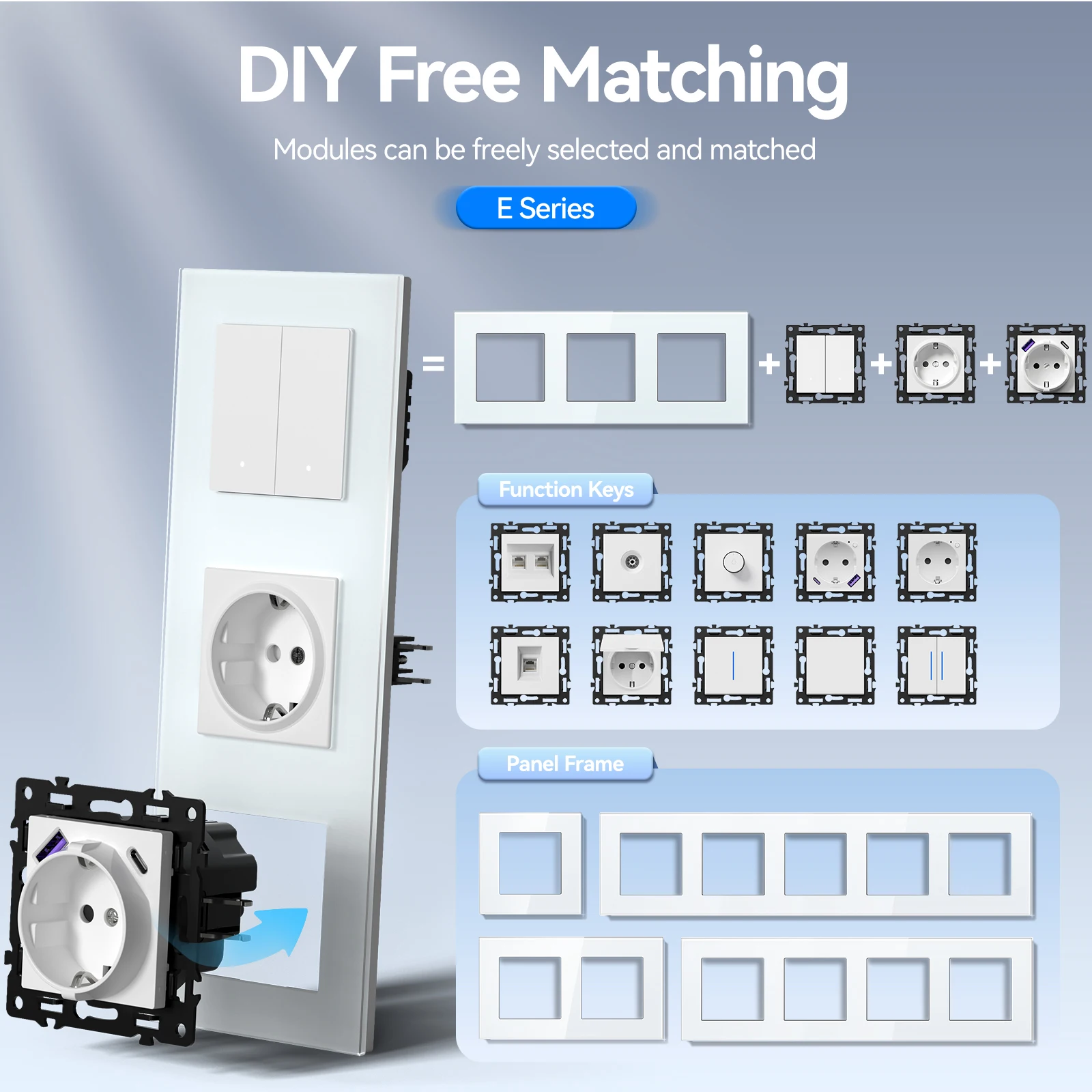 BSEED E-Series 1/2/3/4Gang Zigbee Switch Parts Smart Dimmer Curtain Switch APP Control Function DIY Part EU Smart Socket Grey