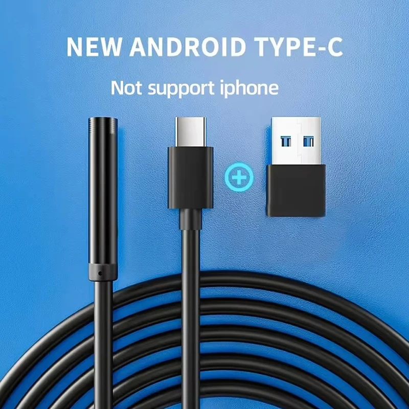 5.5MM TYPE-C Endoscope Camera IP67 Waterproof 6 LED Adjustable USB Android Flexible Inspection Borescope Cameras For Phone PC