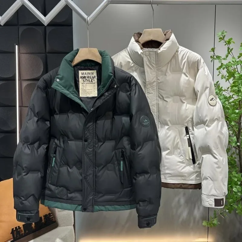 Mens Winter Japanese Style Down Coats Mens Fashion Casual Stand Collar White Duck Down Jacket Thicken Warm Windproof Ski Outwear