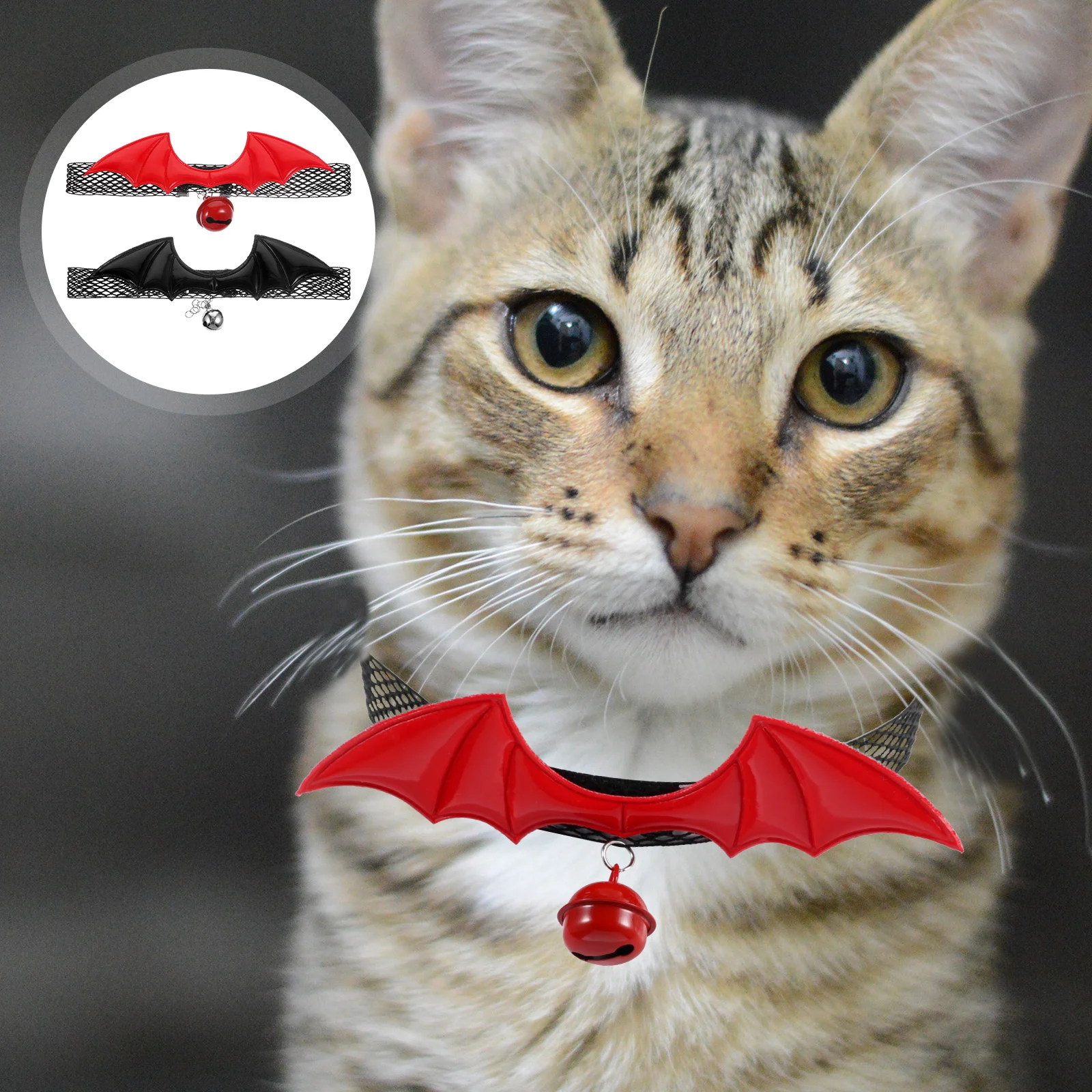 

2 Pcs Separate Cat Collar with Bell Halloween Christmas Bat Wings 2pcs (1# + 3# ) Cute Tiny Dog Metal Apparel