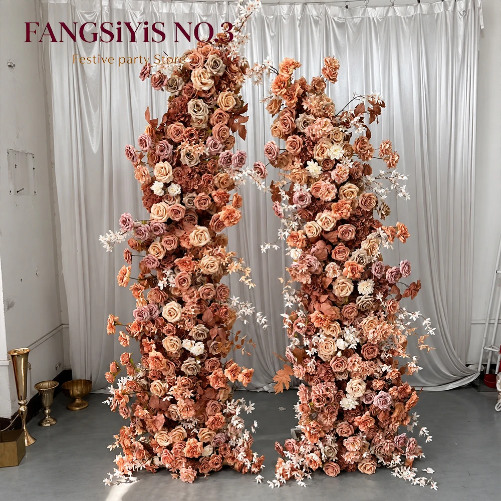 Luxury Dark Brown Pampas Rose Wedding Table Centerpiece & Arch Floral Arrangement for Wedding Backdrop Party Window Display