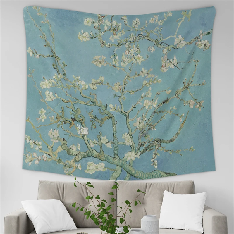 Gaslight Gatekeep Girlboss Almond Blossoms Vincent van Gogh Tapestry Wall Hanging Art for Bedroom Living Room Decor College Dorm