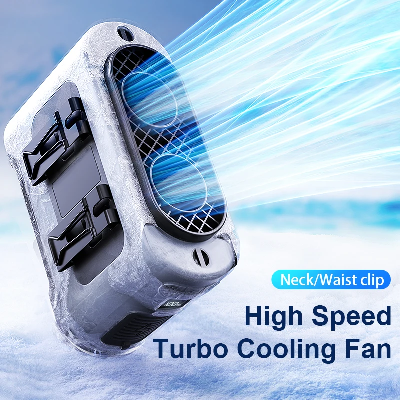 

2025 New Upgrades Outdoor Portable Waist Fan Hanging Neck Fan 5 Level Strong Wind Power Bank with LED Lighting for Travel Sports